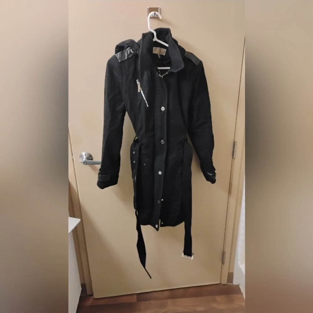 Michael Kors Women's Wool Blend Belted Hooded Coat Sz L